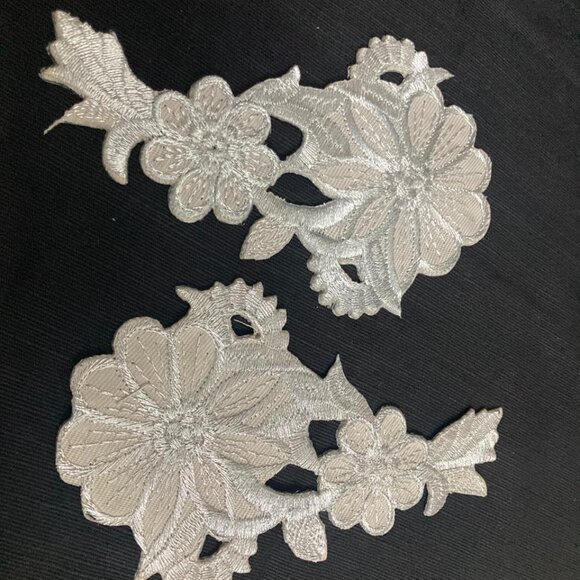 Kids Embroidery Patches Iron On Applique Floral Gray Silver Patches - Picture 7 of 7